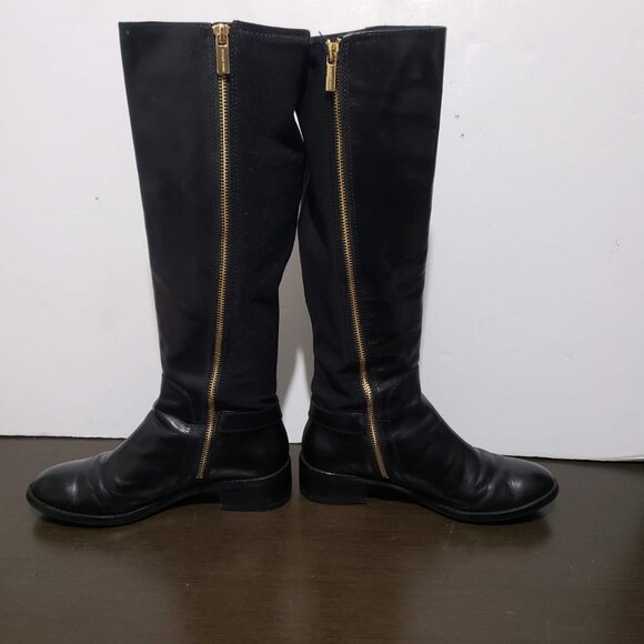 MICHAEL Michael Kors Hamilton Black Leather Stretch Zip Boots Gold Logo 7,5M - Picture 5 of 16
